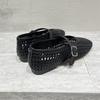 2025 New Spring and Summer Leather Shallow Mouth One-word Buckle Belt Hollow Round Head Flat Bottom Inner Single Shoe Women's Ballet Leather Shoes