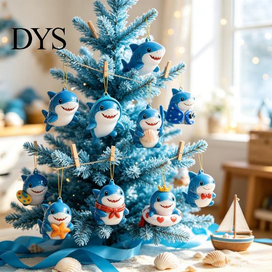 Countdown to Christmas Gift Box Marine Shark Advent Calendar, 24 Days Acrylic Collectible Birthday Gifts for Children Figures, Hanging Ornament