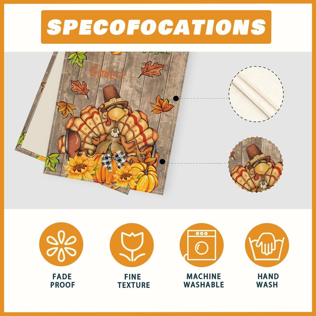 XCHI Turkey Pumpkin Thanksgiving Fall Table Runner Party Table Decoration for Home Kitchen Dining Holiday Decor 13x72 Inch