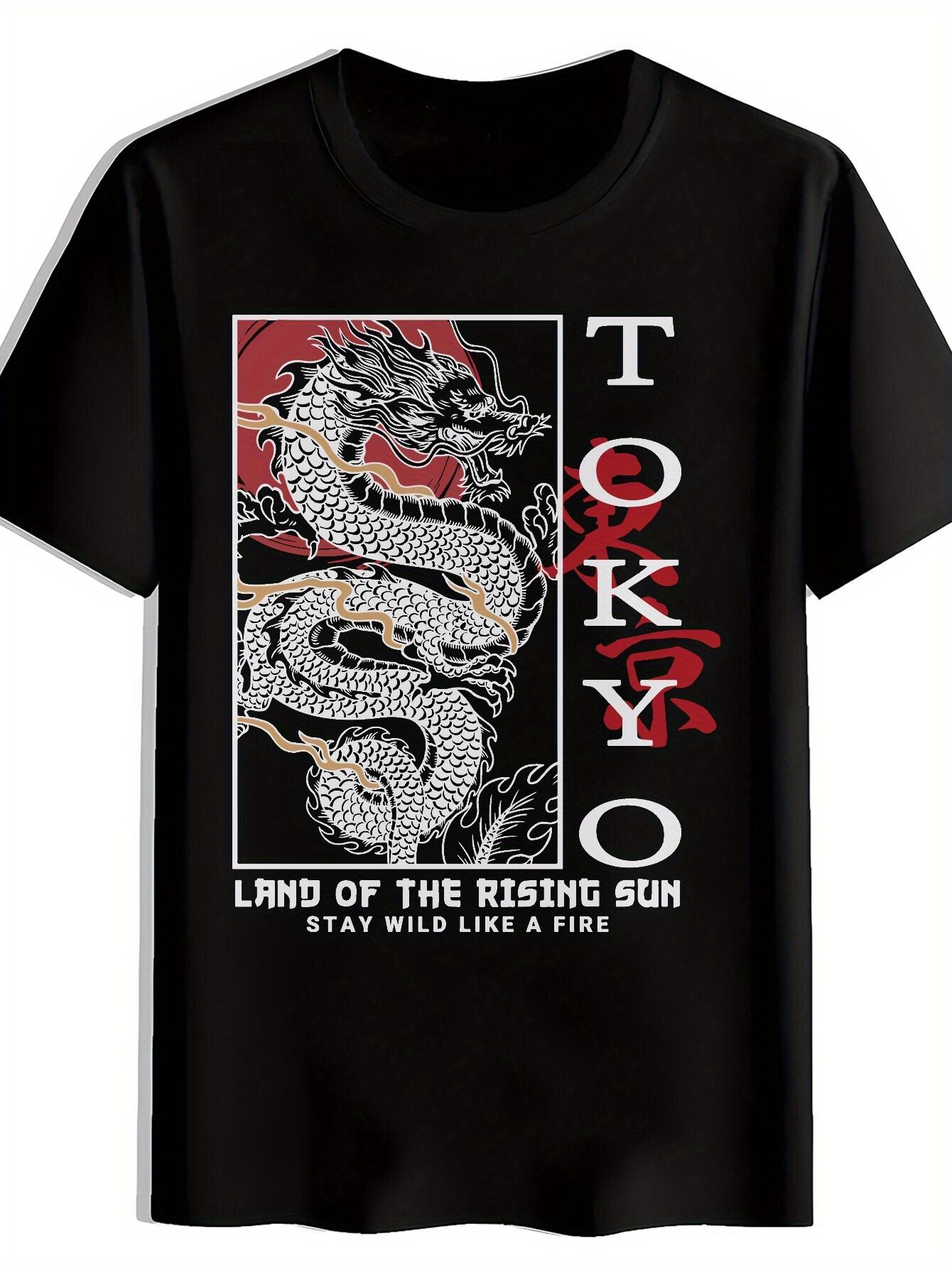 Japanese Graphic T-shirt - Black Tokyo Dragon Tee with XXXXL