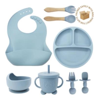 3/6/8 Pezzi Set Essenziale per Pappa Bambino in Silicone: Posate, Bicchieri con Cannuccia, Ciotole, Piatti con Ventosa