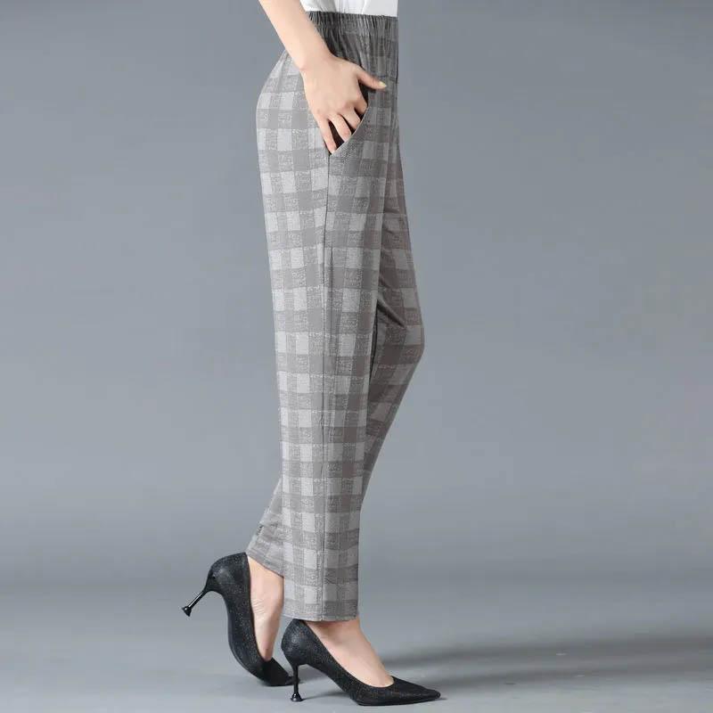 Dámské kalhoty Jarní a letní Elastické ležérní kalhoty Velká velikost Volné prodyšné kalhoty Elastický vysoký pas Rovné kalhoty