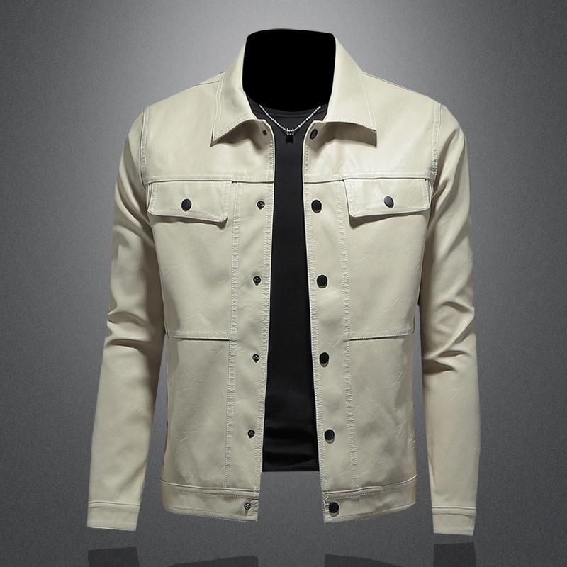 And New Style Mens Turn-Down Collar Motorcycle Leather Jacket Outerwear Slim Fit Fashion Mens Leather Coat 7919