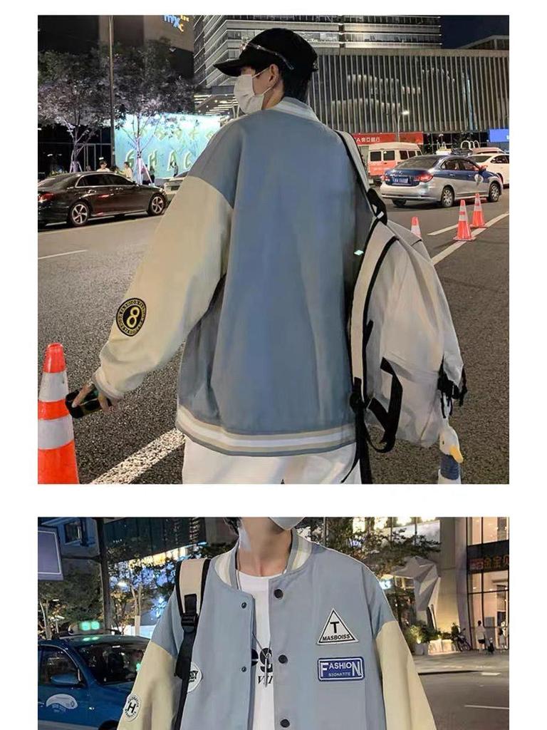Men's Korean Style Trendy Baseball Jacket: Loose Fit, Versatile, Hong Kong-Inspired, Perfect for Spring and Autumn.