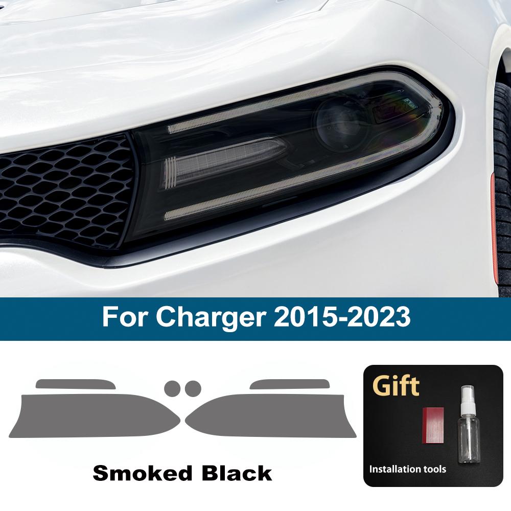 

For Dodge Charger 2015-2026 Car Headlight Protective Film Smoke Black High-Gloss Pre Cut TPU PPF Anti-Scratch Vinyl Wrap Film For Charger SMK