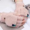 Nylon Plush Flip Top Cover Gloves with Half Finger Design For Women Girl Writing Typing Commuting Cold Weather Handwear