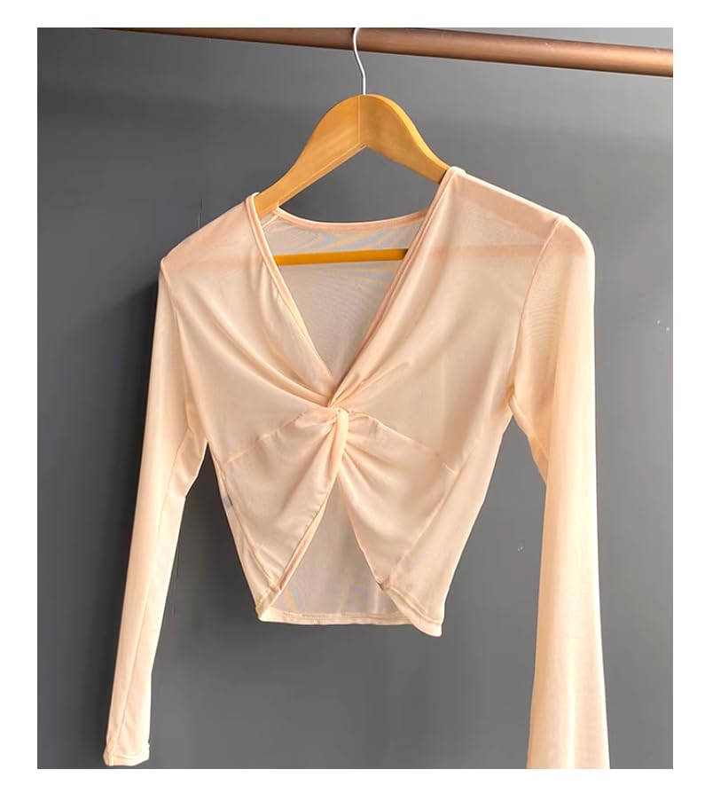 ProDance Ballet Top, Adult, Mesh, Long Sleeves, Twisted Chest, Long Sleeves, Ballet Dance Top, Warmer, Warm, Ballet Supplies, Affordable, PT014MA (Ora