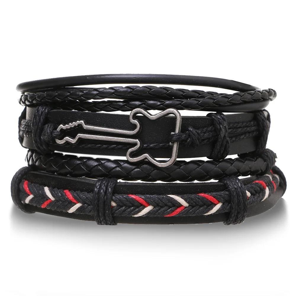 Braided Leather Bracelets for Men Vintage Life Tree Charm Wood Beads Ethnic Tribal Wristband Rope Bracelet Set