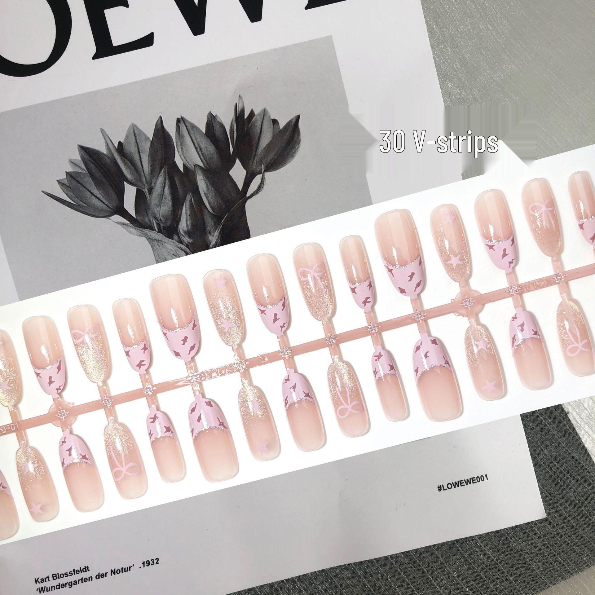 

Весенний свежий леопардовый принт, ногти-бантики с розовыми звездами и блестящим кошачьим глазом - набор из 30 штук