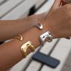 Minimalist 18K Gold Stainless Steel Modern Silver Stainless Steel Simple Double Layer Hollow Cuff Bangle Bracelet for Women
