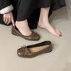 Fashion Women Bow Square Toe Soft Sole Single Shoes Comfort Slip On Soft Sole Flats Shoes Ladies Silver Round Toe Ballet Dress Loafers