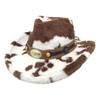 Winter Plush Cowboy Hats with Cow Pattern Design for Women Men Unisex Cold Weather Wide Brims Western Cap Party Props