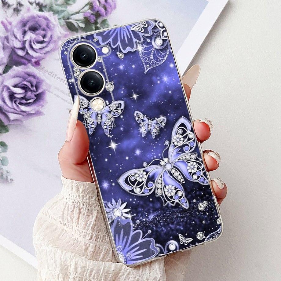 For Vivo Y29s Y29 4G 5G / Vivo Y04 4G Back Cover Girly Fashion Flower Butterfly Painting Case Soft TPU Clear Slim Silicone Funda
