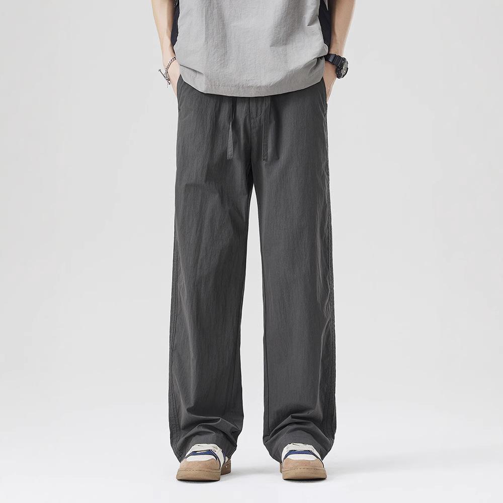 Summer thin ice silk casual pants men's loose straight large size trendy brand Japanese quick-drying wide-leg men's pants
