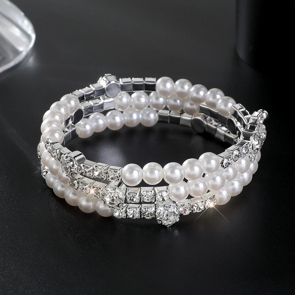 Multilayer Wrapped Pearl Jewelry Bridal Versatile Diamond Set Elastic Pearl Bracelet Bracelet