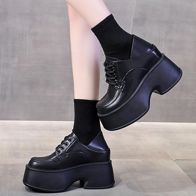 Women Punk Shoes 10 CM Platform Oxfords Elevator Shoes Fashion Chunky Mary Janes Comfortable Casual Outdoor Female Loafers 34-39