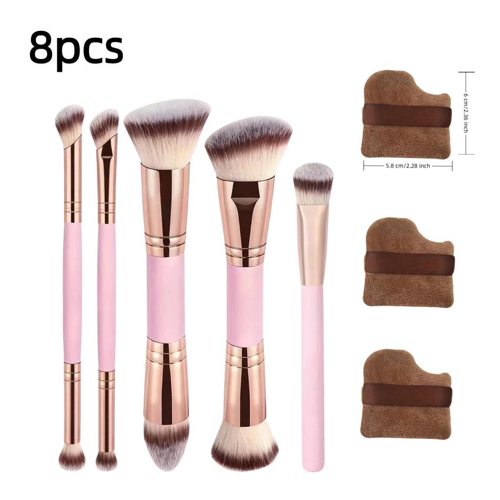 5 Double-Ended Makeup Brushes: Foundation, Blush, 3-Color Contour, Soft Bristle, Loose Powder, Beauty Tool Set