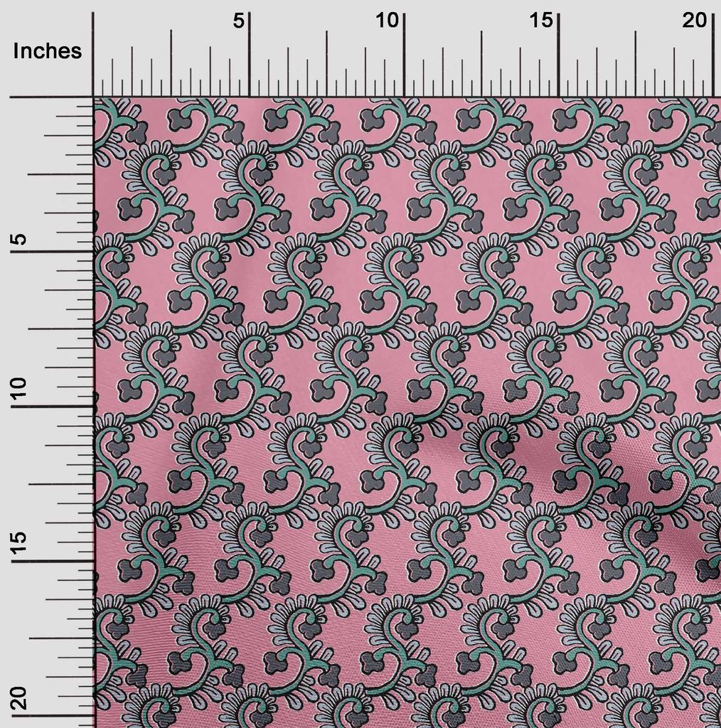 oneOone Cotton Flex Fabric Spiral & Floral Block Printed Craft Fabric BTY 40 Inch