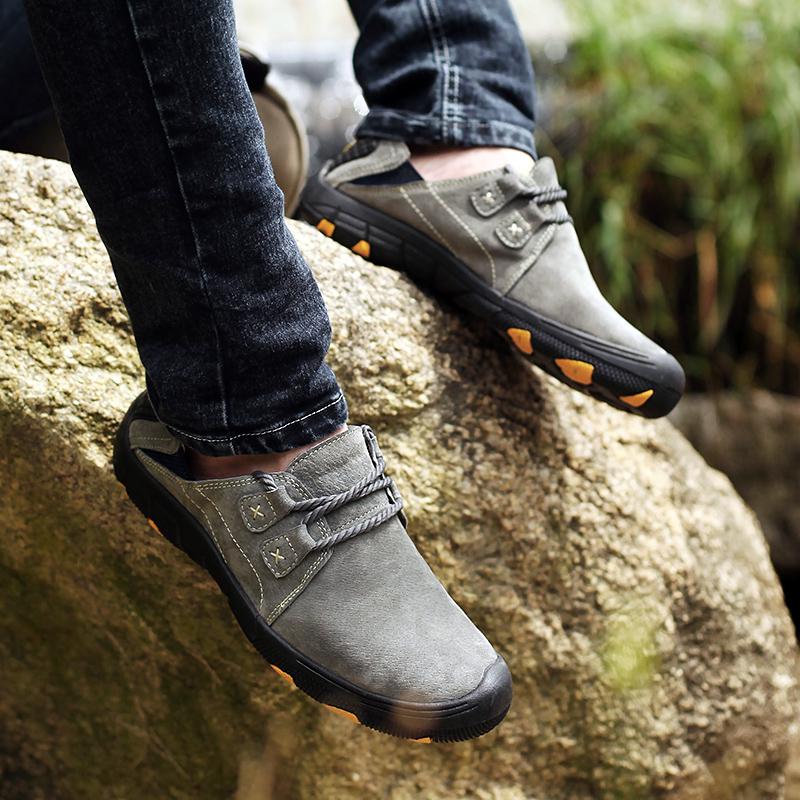 Fashion Comfortable Men Hiking Casual Men Shoes Outdoor Wear Resistant Suede Leather Walking Shoes Man Breathable Work Shoes Size 48