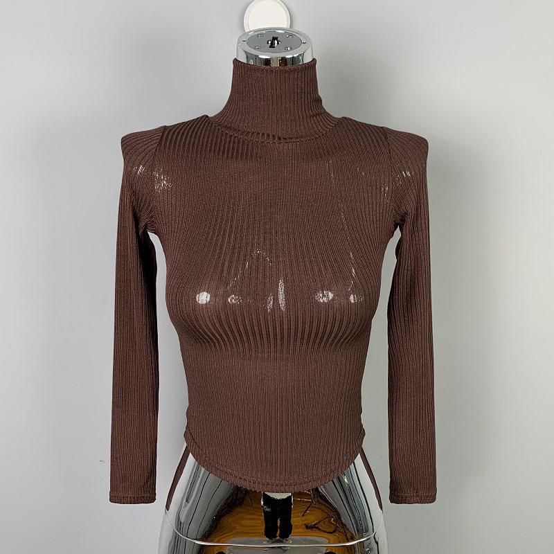 

Korean Dongdaemun Slimming High Neck Bust-Enhancing Ribbed Long Sleeve Top for Women Free Size кофейный