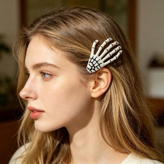 Xiaobudian 2Pcs Gothic Dark Style Hairpins, Hair Pins for Bangs, Skeleton Hand Bone Clips Halloween Cosplay Photography Props