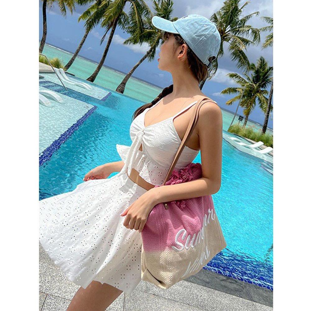 Korean-Style High Waist Two-Piece Swimsuit with Hollow-Out Skirt