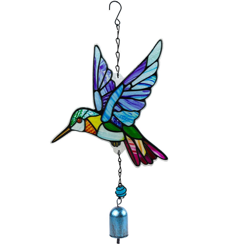 Glass Hummingbird Wind Chime Diamond Glass Crafts Hanging for Home Garden Courtyard Balcony Decoration Housewarming Gift