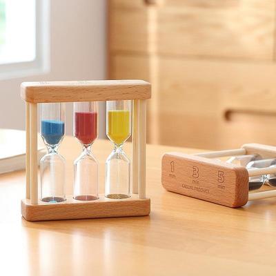 3-in-1 Zandloper 1+3+5 Minuten Zandloper Hout Glas Zandloper voor Keuken Koken Europese Creatieve Houten Draaiende Zandloper Timer