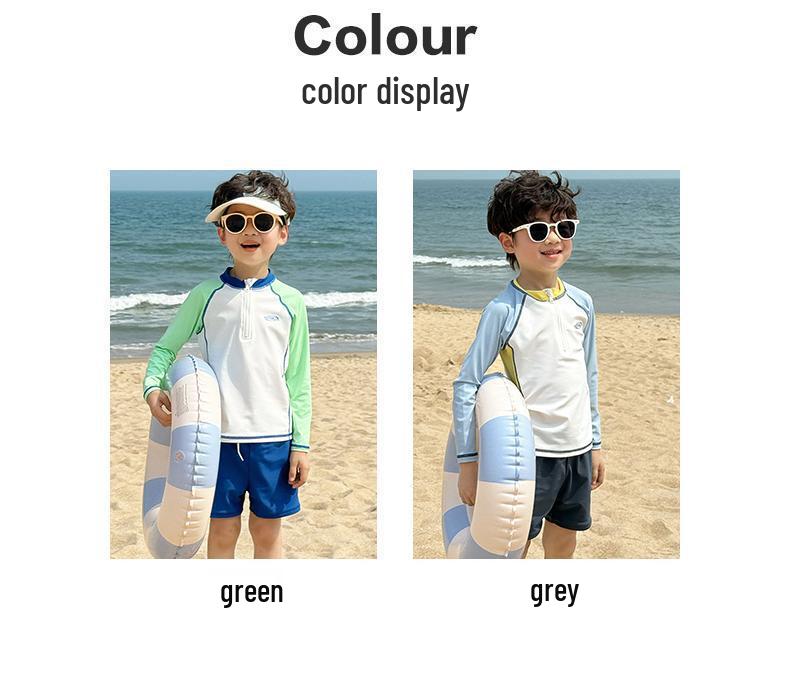 Boys' Toddler Long Sleeve Sun Protection Swimsuit Set - Quick Dry for Beach & Hot Springs