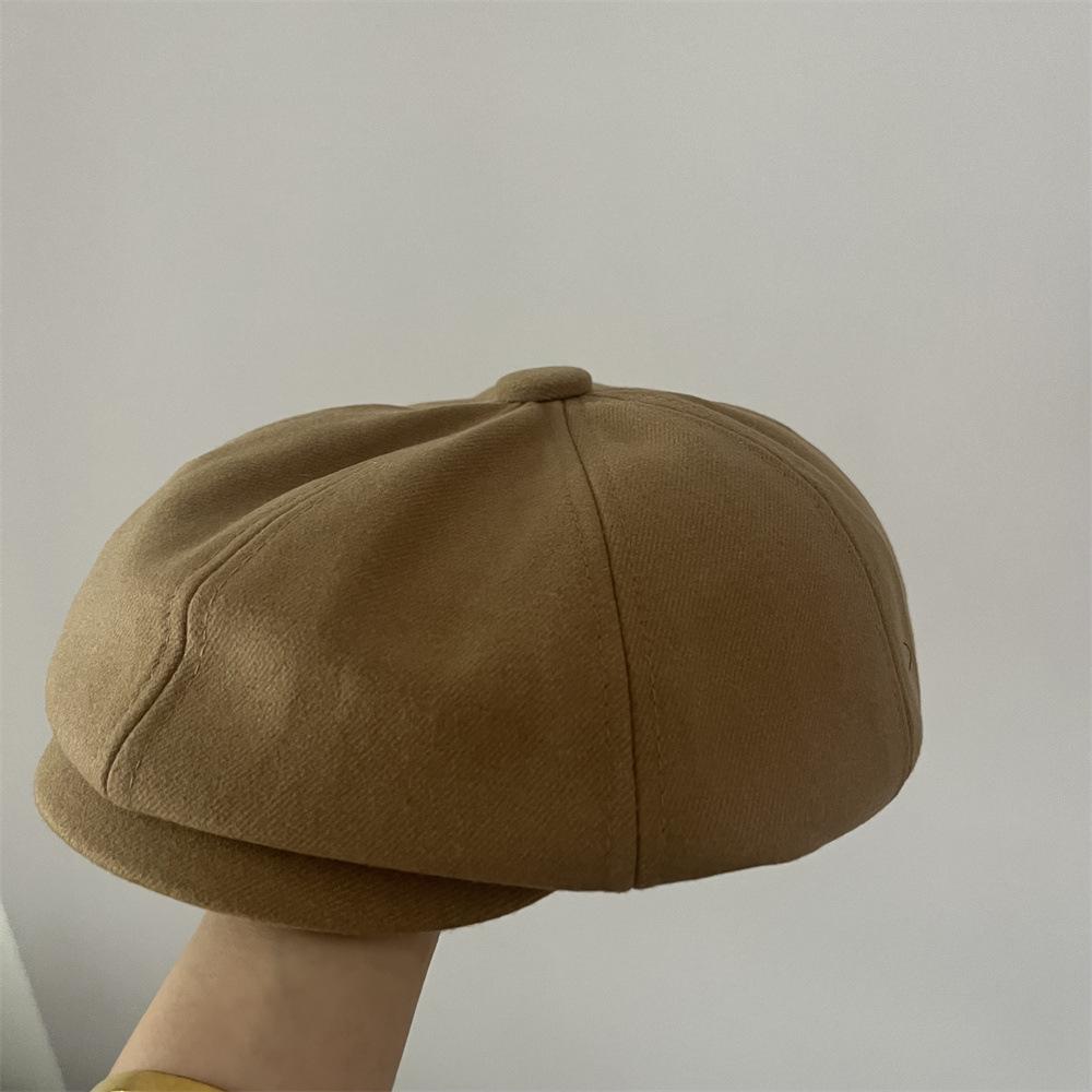 New retro woolen star anise cap casual versatile spring and autumn newsboy hat shows small face