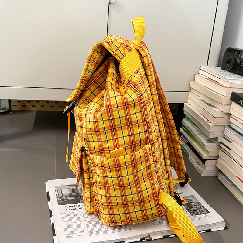 Vintage Plaid Men's Backpack Student Backpack Color Block Women's Schoolbag