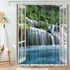 Waterfall Shower Curtain Natural Landscape Outside Window Scenery Forest Flowing Stream Bathroom Decor Polyester Bath Curtains