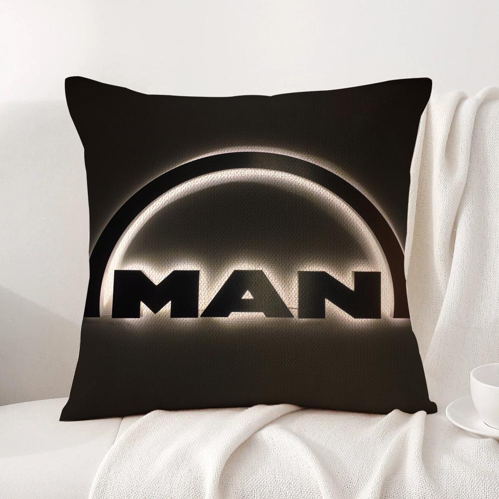 MMan Truck Logo Cushion Cover Natural Linen Organic Fabric DoubleSided Printing Sofa Home Decor Breathable Bed Pillow