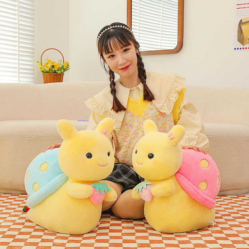 Cute Snail Strawberry Plush Toy Stuffed Animal Cartoon Bear Pp Cotton Long Plush Pink Blue Kids Pillow Birthday Gift 22cm