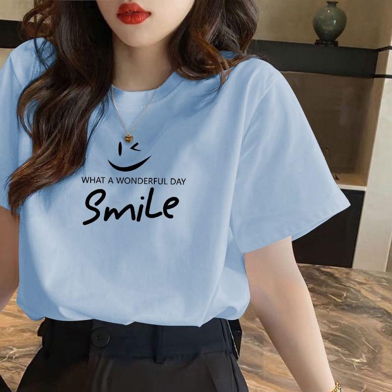 

Loose Fit Short Sleeve Tshirt Women Pure Cotton Sweet Print Summer Top 4XL