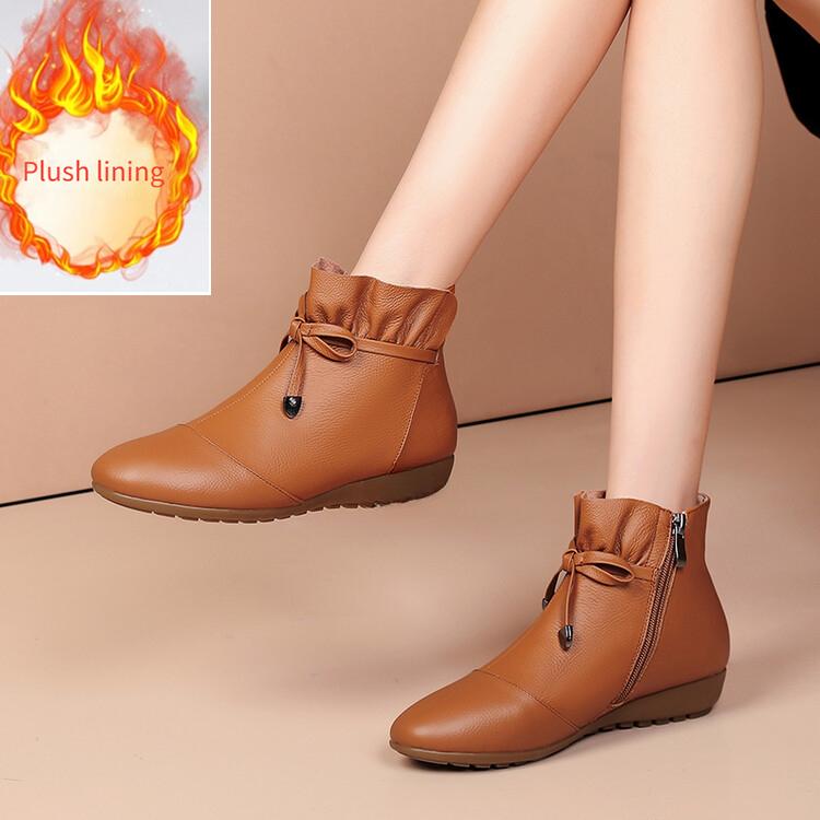 Fashion Women's Autumn Winter New Bow Solid Color Short Boots European American 2024 Fashion Size 34-44 3cm Thick Sole Ankle Boots
