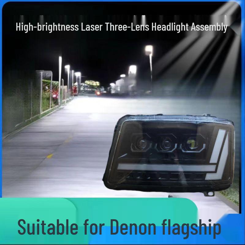 

Dongfeng Tianlong Flagship Full LED Super Bright Front Headlight Assembly and Large Bumper Accessories. Left Triple Lens Black-Gold Laser