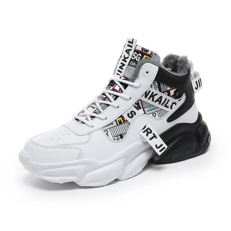 

Новые модные мужские кроссовки с высоким верхом с принтом букв, унисекс, теплые плюшевые зимние кроссовки, мужские уличные повседневные кроссовки на платформе для мужчин 40