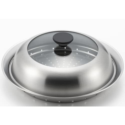 Yoshikawa Visible! Steamer for Frying Pans (24-26cm), with Glass Lid, Steaming Plate, Simply Place on Frying Pan, Stainless Steel, Steam Food, Tsubame