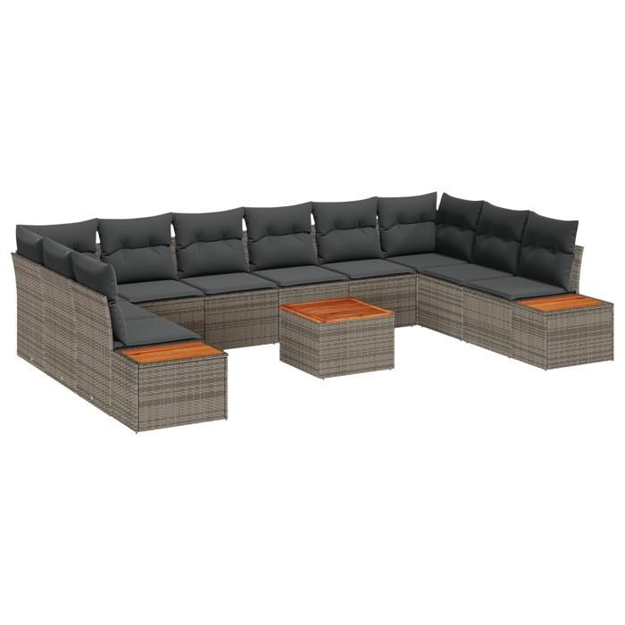 VidaXL Ensemble de canapé de jardin avec coussin 11 pcs Gris polyrotin, Sofa salon d'extérieur, modulable, finition en rotin 3348180
