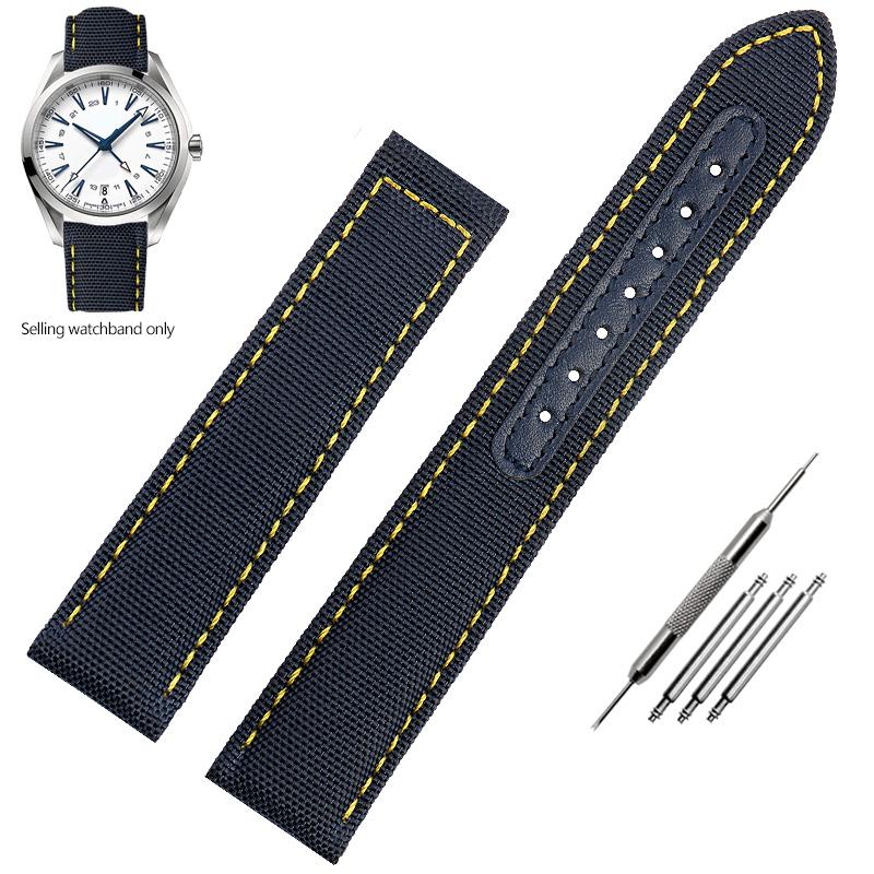 19mm 20mm Woven Canvas Watch Band Strap For Omega Seamaster 300 AT150 Fabric Leather Nylon AQUA TERRA 150 Blue Black Watchband