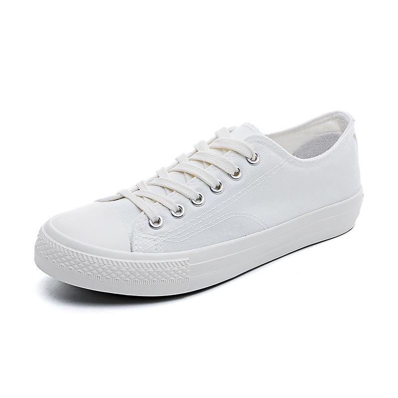 All White Canvas Shoes Men's and Women's Spring Couple's Low-Top Flat Heel Vulcanized Shoes Large Size Shoes