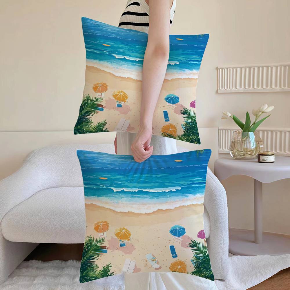 Charming Seaside Retreat Pillow Case Anti-dustmite Pillowcase Invisible Zipper Silky Short Plush Sofa Cushion Cover