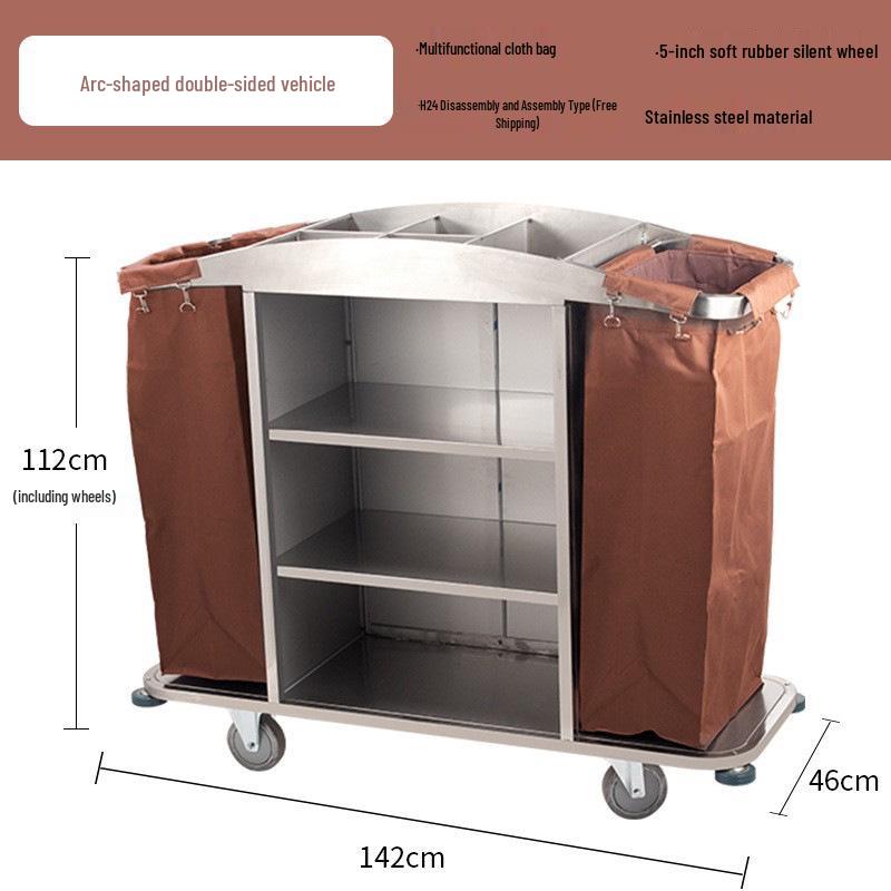 Hotel Linen & Room Service Cart – Stainless Steel Double-Sided Trolley for Cleaning & Sanitation.