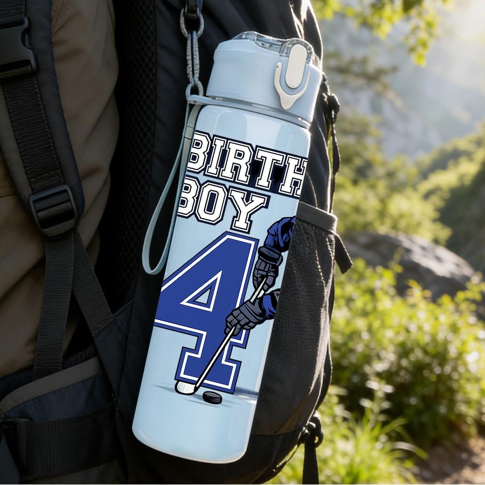 1PC Birthday Boy Number 4 Sport Print 750ml Color Plastic Sports Water Bottle Leakproof Flip Straw Lid Suitable for Sports Office Home Use