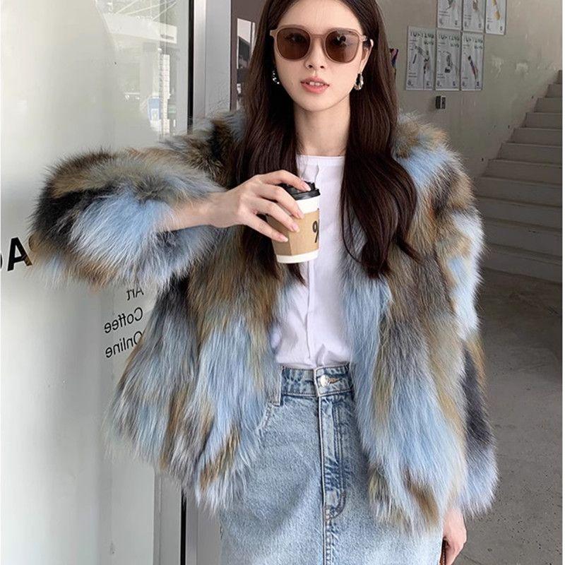 Nový zimní ekologický kabát z liščí kožešiny Top luxusní imitace kožešiny Sun Fox Celokožený kabát ze středně dlouhé kožešiny pro ženy