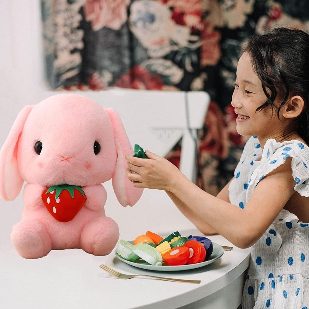 Easter White Rabbit stuffed rabbit animals with carrots, soft, cute and lifelike long-eared standing pink plush toys