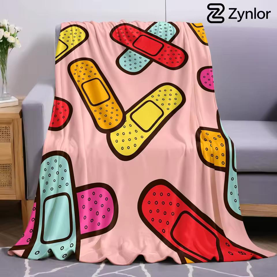 Bandage Cartoon Anime Print Flannel Blanket Soft Warm Throw for Kids Bedroom Sofa Bed Christmas Office Car