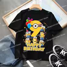 Minionses Birthday 1-9 Number T-shirt Clothing Baby Cartoon Anime Short Sleeve Party Cute Shirts Summer Casual Tee Top Gifts