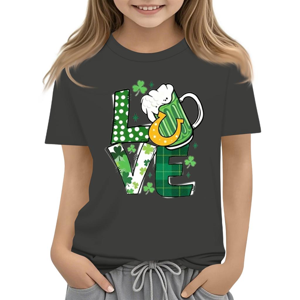 Children's Round Neck Casual Saint Patrick Printed Short Sleeve T-Shirt